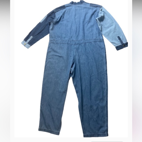 Houston White Streetcore  unisex Trendy denim blue Oversized Jumpsuit - Picture 4 of 12